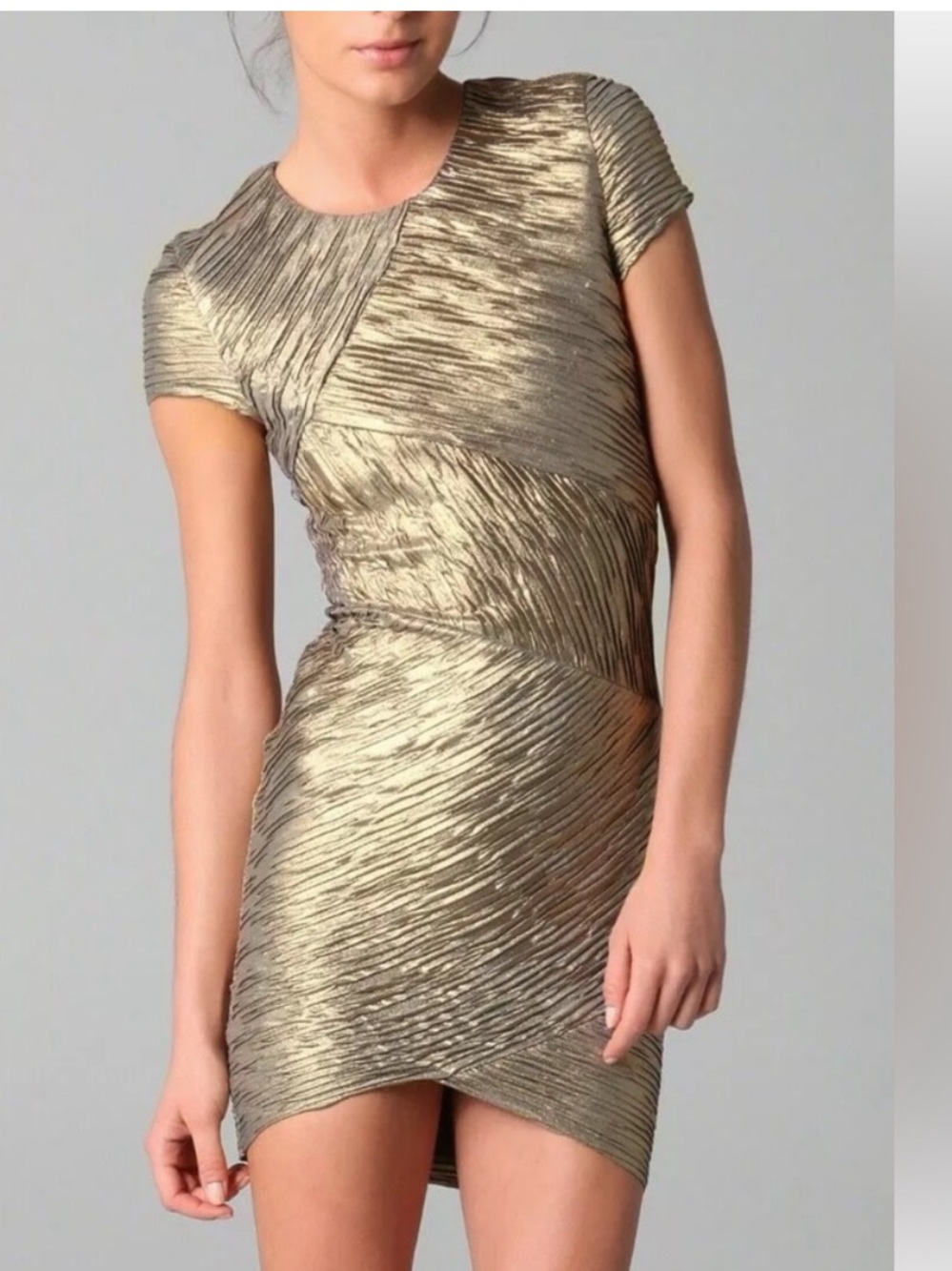 Torn by Ronny Kobo Metallic Gold Ruched Mini Dress